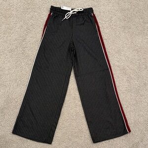 H&M Black Pinstripe Trousers with Burgundy Trim